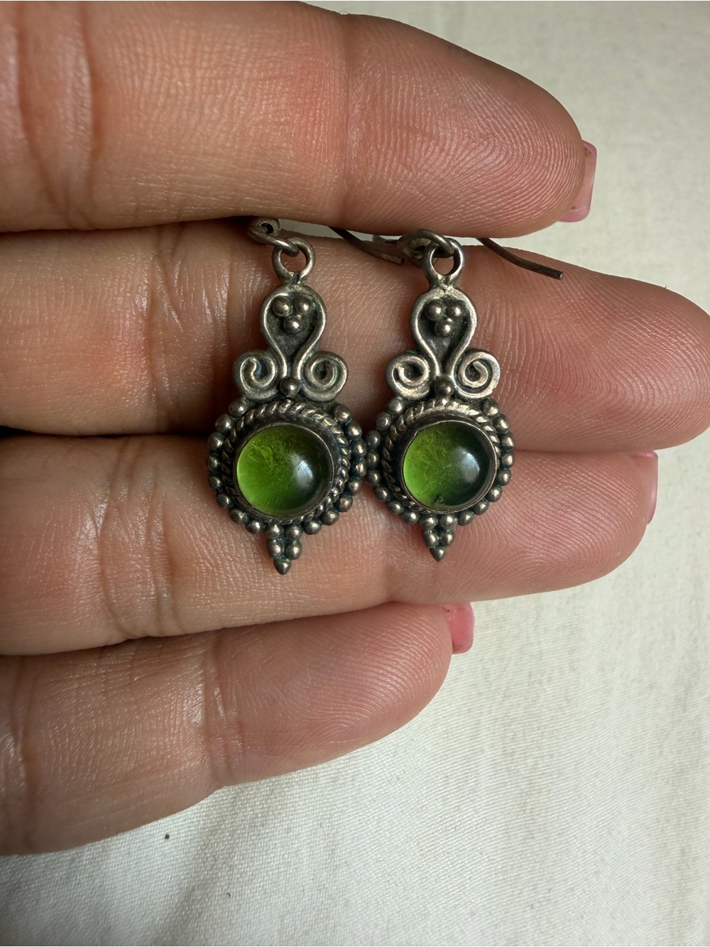 Sterling-Style Green Glass Drop Earrings - Women Jewelry